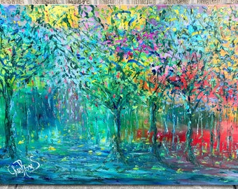 Van Gogh Style Forest Landscape Painting, Colorful Abstract Trees Made-to-Order | ShopArtistChris