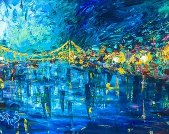 Van Gogh Style Starry Night Acrylic Painting: NYC Waterfront Art | ShopArtistChris