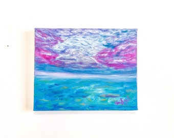 Abstract Seascape Oil Painting – Teal, Pink & Gold, 8x10 Canvas | ShopArtistChris