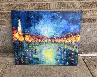 Van Gogh Style Paris Painting, Starry Night Over Seine River, Acrylic Art | ShopArtistChris