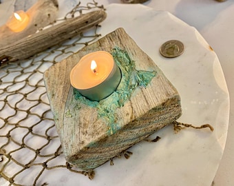 Handcrafted Driftwood Candleholder, Coastal Nautical Decor | ShopArtistChris