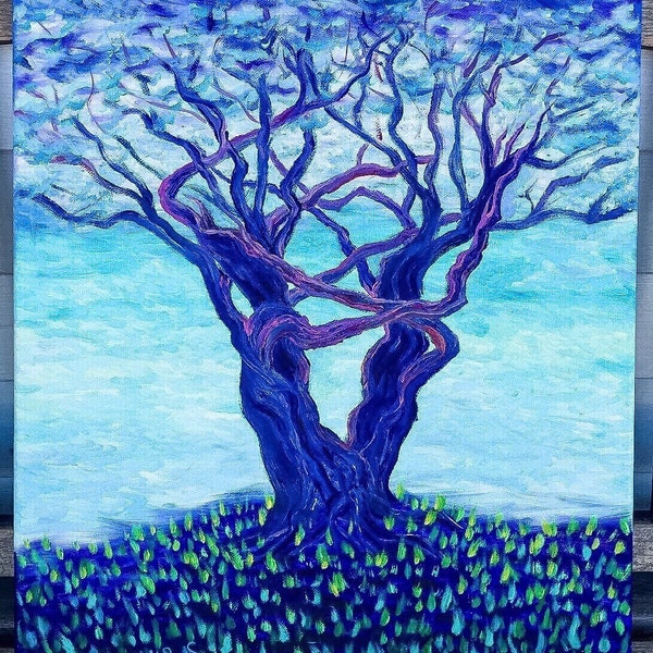 Van Gogh Central Park Soulmates wall art canvas- original oil painting impressionist purple blue green teal turquoise periwinkle Love Tree