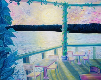 La Marina Cafe Painting – Van Gogh Style Sunset Over Water | ShopArtistChris