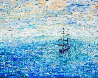 Seascape Sailboat Oil Painting, Van Gogh Sky, Stormy Ocean Canvas Art Made-to-Order | ShopArtistChris