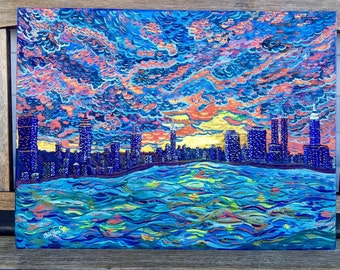 Van Gogh Style NYC Skyline Oil Painting, Original Impressionist Cityscape Made-to-Order | ShopArtistChris