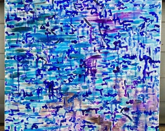 Abstract Ocean Oil Painting on Canvas: Blue, Teal, Purple - 16x20 ArtistChris, ArtistChris.com, ShopArtistChris