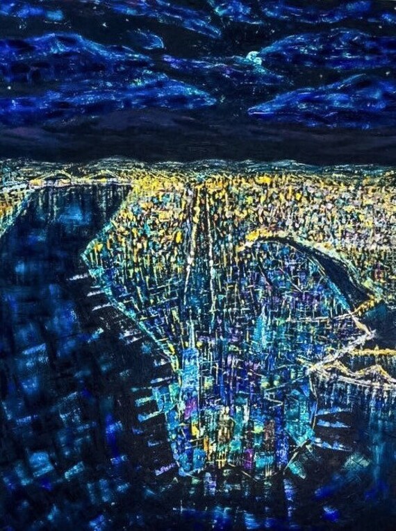 Van Gogh New York skyline vibrant starry night original oil Etsy
