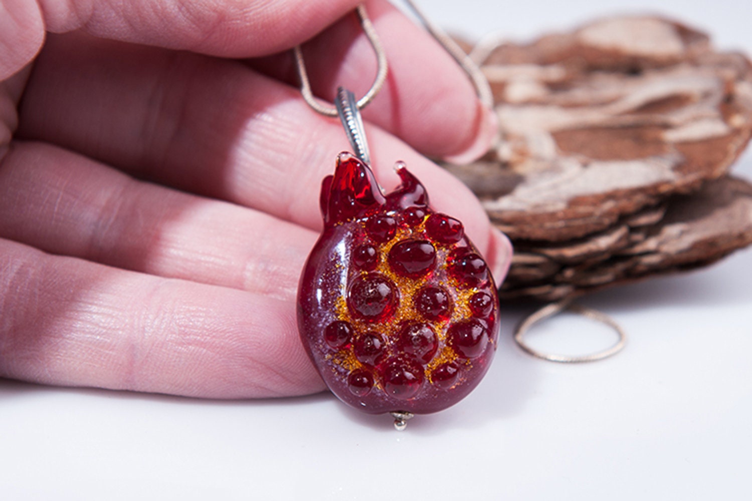 Pomegranate Necklace Glass pendant pomegranate Lampwork | Etsy