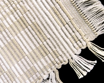 Set (2) Up-cycled Beige & White Rep Weave Check Placemats