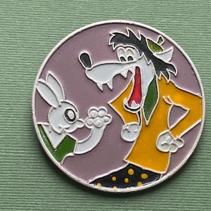 Nu Pogodi - Pin Wilk i Zając. Vintage radziecka pin, odznaka, Zwierzę, dzieci, Wyprodukowano w ZSRR А5