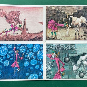 The Adventures of Baron Munchausen - Set of 16 Vintage Postcards, Artist V. Lyubarov, Moscow 1978