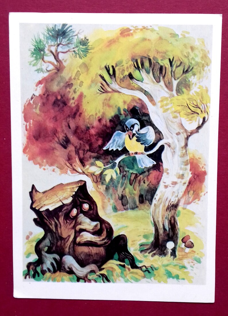 Stump Fairy tale Kataev Yevseenko The Tale of V Text in Russian Illustrator A 1988 Rare Set of 6 Vintage Soviet Postcards