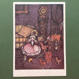 A. Bakhnova - Illustration pour le conte de fées « Le chat Murlyka », carte postale. Années 80