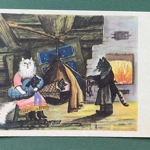 Illustrator von Y. Vasnetsov "Katzenhaus". Unbenutzte Postkarten. - 1958