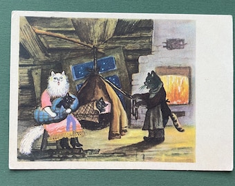 Illustrator door Y. Vasnetsov ""Cat house". Ongebruikte ansichtkaarten. - 1958