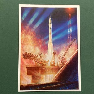 Postal espacial vintage, sin usar, URSS, postal soviética - Comienzo nocturno, 1980