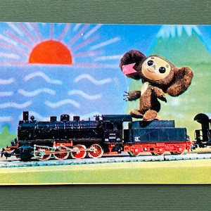 Russische Postkarte Cheburashka, Karikatur für Kinder, unbenutzte Postkarte, Cheburashka, UDSSR, 1975