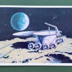 Carte postale spatiale vintage, inutilisée, URSS, carte postale soviétique - First Moon Trail in the Sea of Rains 1971