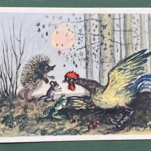 Illustrateur par Y. Vasnetsov. Hérisson et coq, Cartes postales inutilisées, Carte postale - 1958