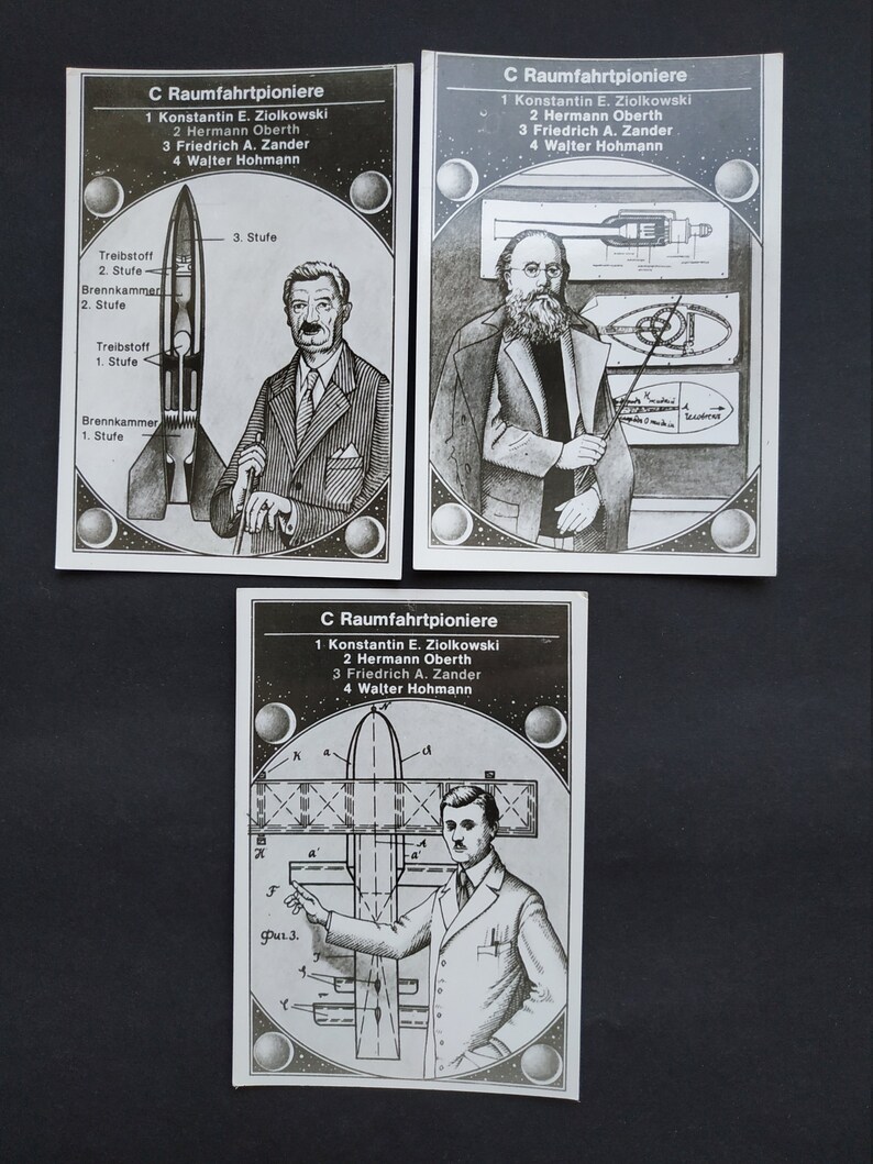 Space Set 3 pcs Tsiolkovsky German space photos 70s