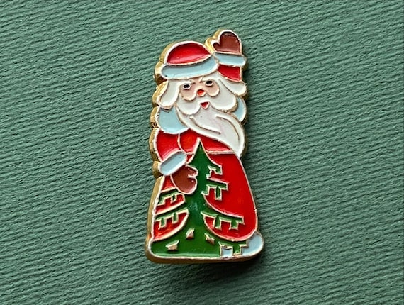 Santa Claus - Vintage soviet metal pin, Ded Moroz - Christmas tree, Santa Claus