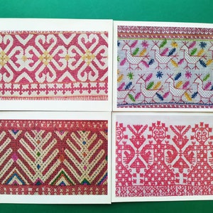 Russian folk embroideries 19th - early 20th centuries.  Set of 16 Vintage Postcards, Aurora - Leningrad, 1978