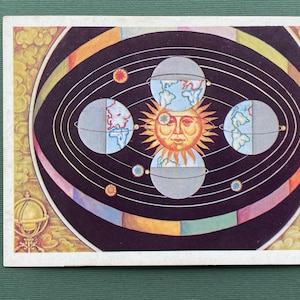 Illustratore N. Markova "Il sistema mondiale copernicano", cartolina postale non firmata. 1983