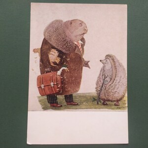 F. Reshetnikov fable de S. Mikhalkov « Renard et Castor ». Carte postale inutilisée - 1954