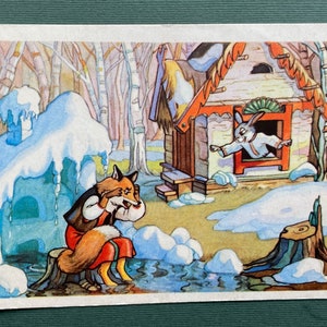 Renard et lièvre de conte de fées - Illustrateur par P. Nosov, 1956