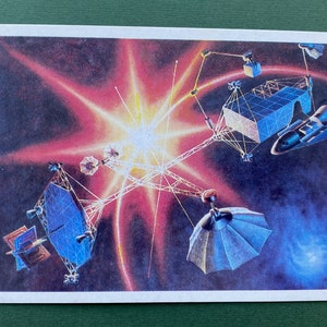 Vintage Space Postcard, Unused, USSR, Soviet Postcard - In geostationary orbit 1985
