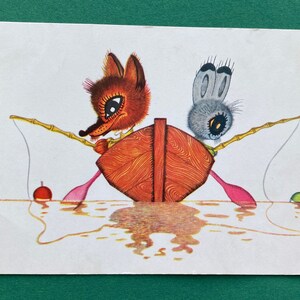 イラストレーター A. ゴルベフ「釣り」、ポストカード。1967 年