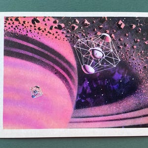 Carte postale spatiale vintage, inutilisée, URSS, carte postale soviétique - Station dans l'anneau de Saturne, 1978