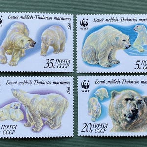Oso polar raro, 4 piezas, sellos postales antiguos sin usar de la URSS, sellos postales de la URSS, 1987