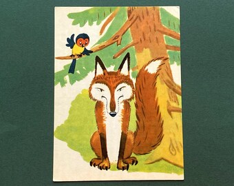 RARE Fox Potcard. Illustrator by Pavel Shengof. Unused vintage postcard, Riga. 1970ss