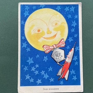 I. Semenov "Stazione interplanetaria sovietica Luna-2". Cartolina del 1959
