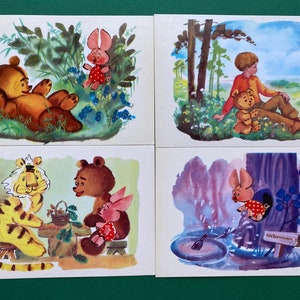 Ursinho Pooh. Conjunto de 16 cartões postais vintage, artista de T. Sorokina, 1976
