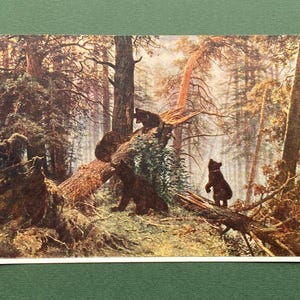 I. Chichkine « Un matin dans une forêt de pins », carte postale soviétique, 1952