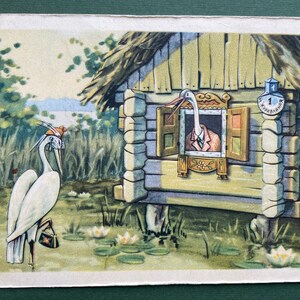 Illustrator von V. Kuzmin „Kranich und Reiher“. Unbenutzte Postkarten, 1956