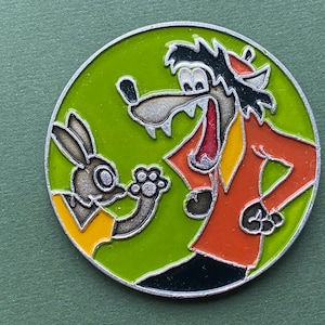 Nu Pogodi - Pin Wilk i Zając. Vintage radziecka pin, odznaka, Zwierzę, dzieci, Wyprodukowano w ZSRR