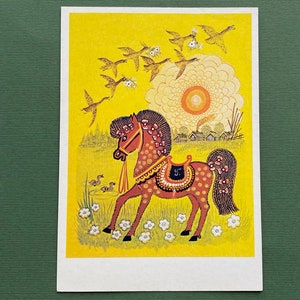 Pferde Postkarte. Illustrator von Y. Vasnetsov. Unbenutzte Postkarten, Postkarte - 1985