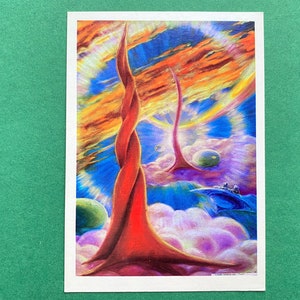 Vintage Space Fantasy Postkarte - S. Gavrish ""Red cosmos flowers"", 1976