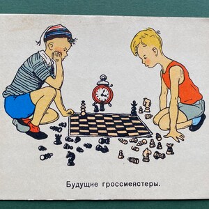 Échecs. Futurs grands maîtres. Illustrateur G. Valk. carte postale vintage, 1956