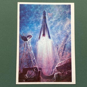 Carte postale spatiale vintage, inutilisée, URSS, carte postale soviétique - Début de la journée 1980