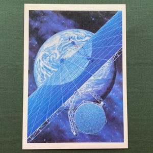 Vintage ansichtkaart ruimte, ongebruikt, USSR, Sovjet-briefkaart - Krachtcentrale in een baan om de aarde 1985
