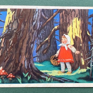 T. Sazonova "Masha et l'ours", carte postale, 1955