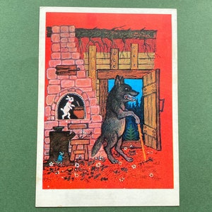Cartolina "Lupo e Capre". Illustratore di Y. Vasnetsov. Cartoline inutilizzate, 1975.