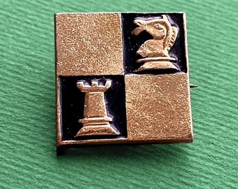 Vintage Soviet Chess Pin, Sport Collectible Badge, USSR Metal Pin, Knight and Rook Design, A5