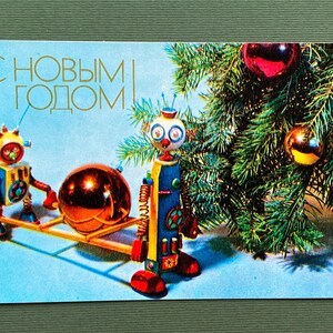 Felice Anno Nuovo, Cartolina, Capodanno, Natale, Illustrazione, Inutilizzato, Cartolina d'epoca sovietica, Artista A.Zuyev, URSS, 1974