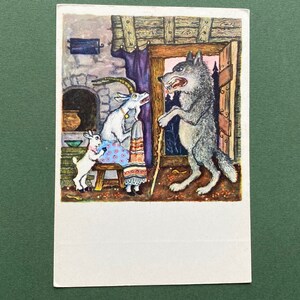 Illustratore di Y. Vasnetsov. Lupo e capre, Cartoline inutilizzate, Cartolina postale - 1969