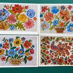 RARO Paraska Vlasenko - Conjunto de 15 cartões postais vintage, ornamento. Pintura Petrikovskaya. 1979